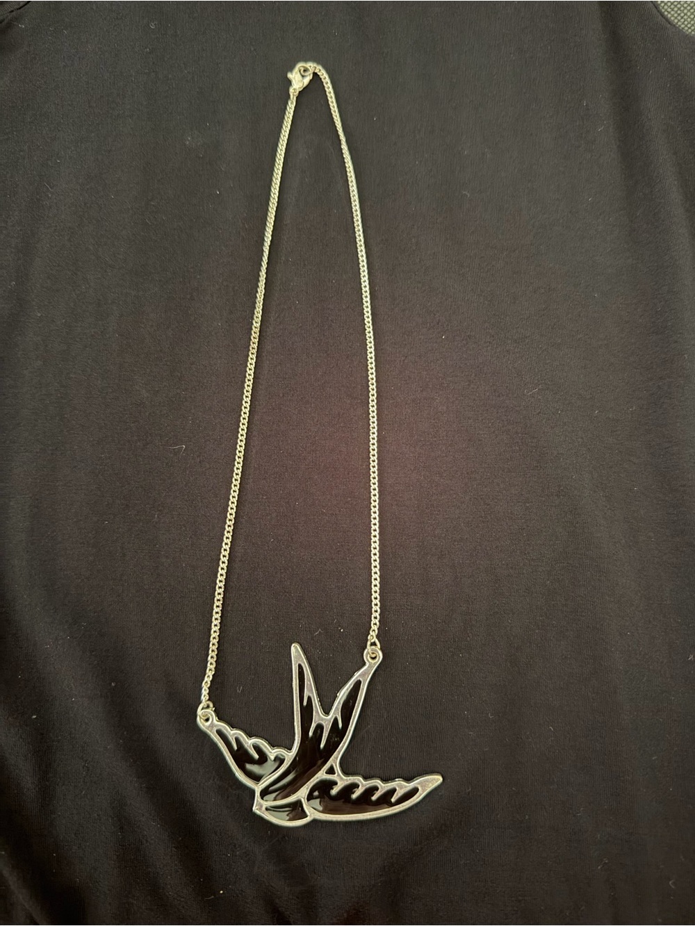 Black Enamel Swallow Pendant Necklace - Women Jewelry